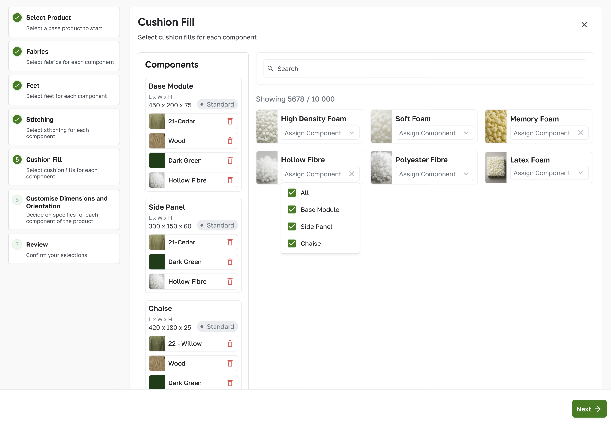 Select cushion fill screen